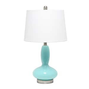 23.5 in. Seafoam Glass Dollop Table Lamp with White Fabric Shade
