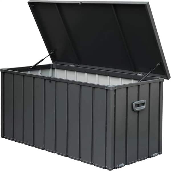 ITOPFOX 200 Gal. Steel Outdoor Storage Deck Box Waterproof arge Patio Storage Bin for Outside Garden Tools Lockable Dark Gray