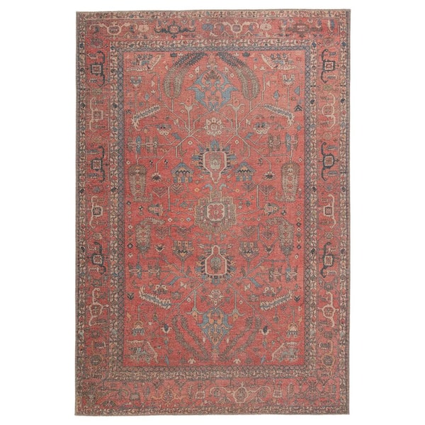 Galina Red/Blue 3x8 ft. Oriental Polyester Runner Rug