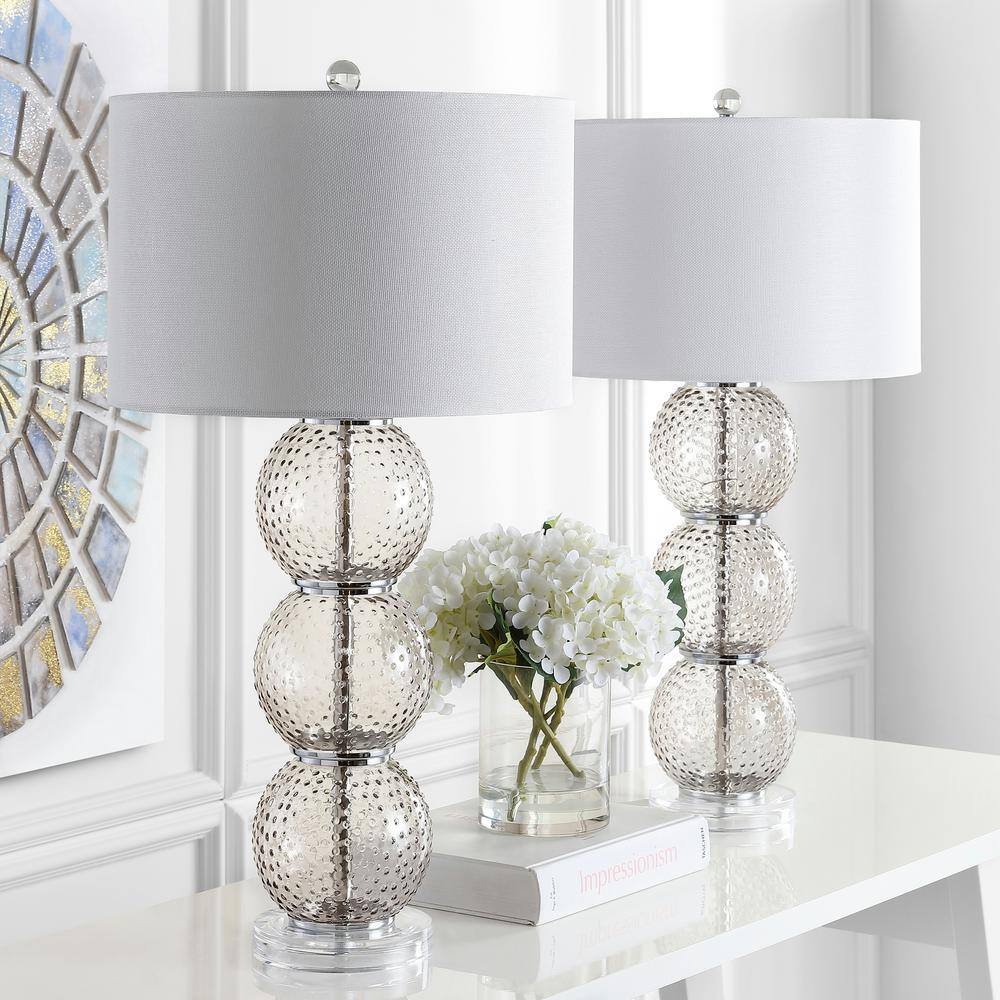 Port Robert Smoke Glass Table Lamp Set with Off-White Shades