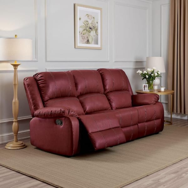 Zuru 37 in. Straight Arm Faux Leather Rectangle Motion Manual Recliner Sofa in Red