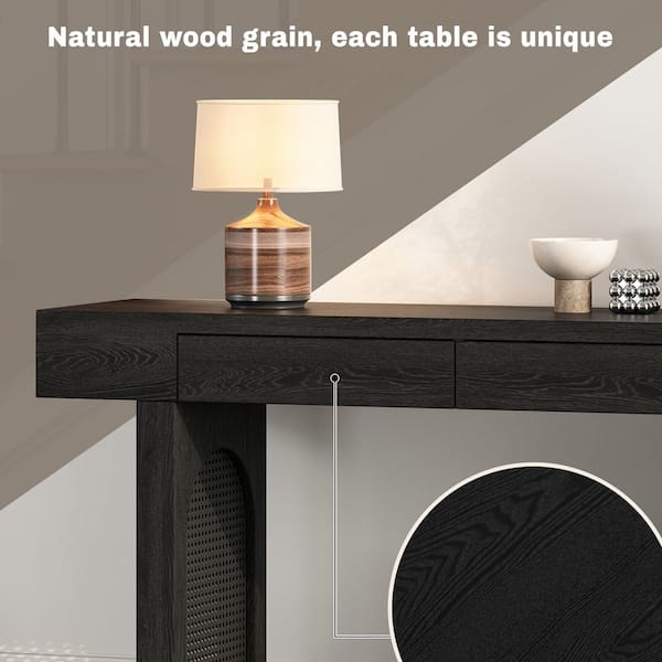 Polibi 51.9 in. Antique Black Rectangle Wood Console Table Entryway Table