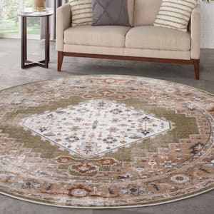 Sage Multicolor 8 ft. x 8 ft. Distressed Traditional Round Astra Machine Washable Area Rug