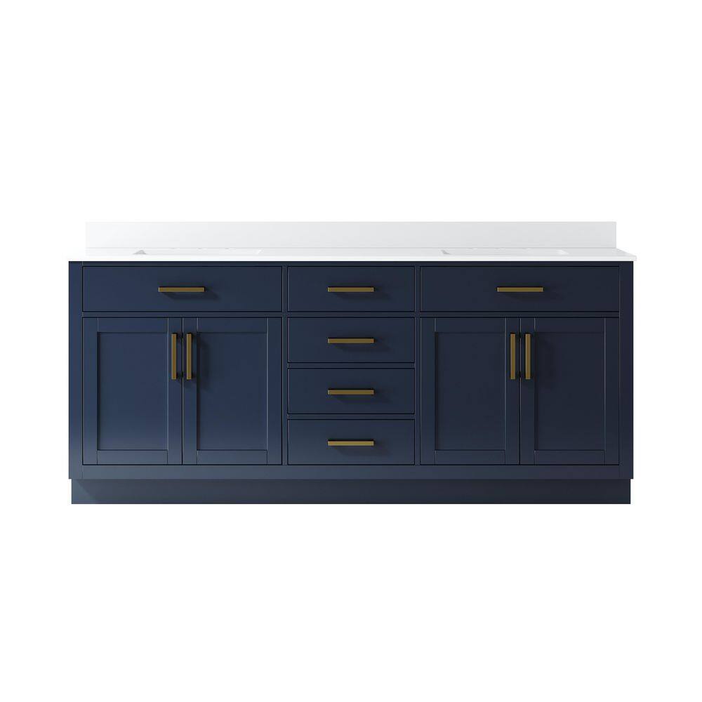 80 in. Freestanding Solid Wood Navy Blue Bath Vanity with White Cultured Marble Top Assembled price history on PriceWatchPro