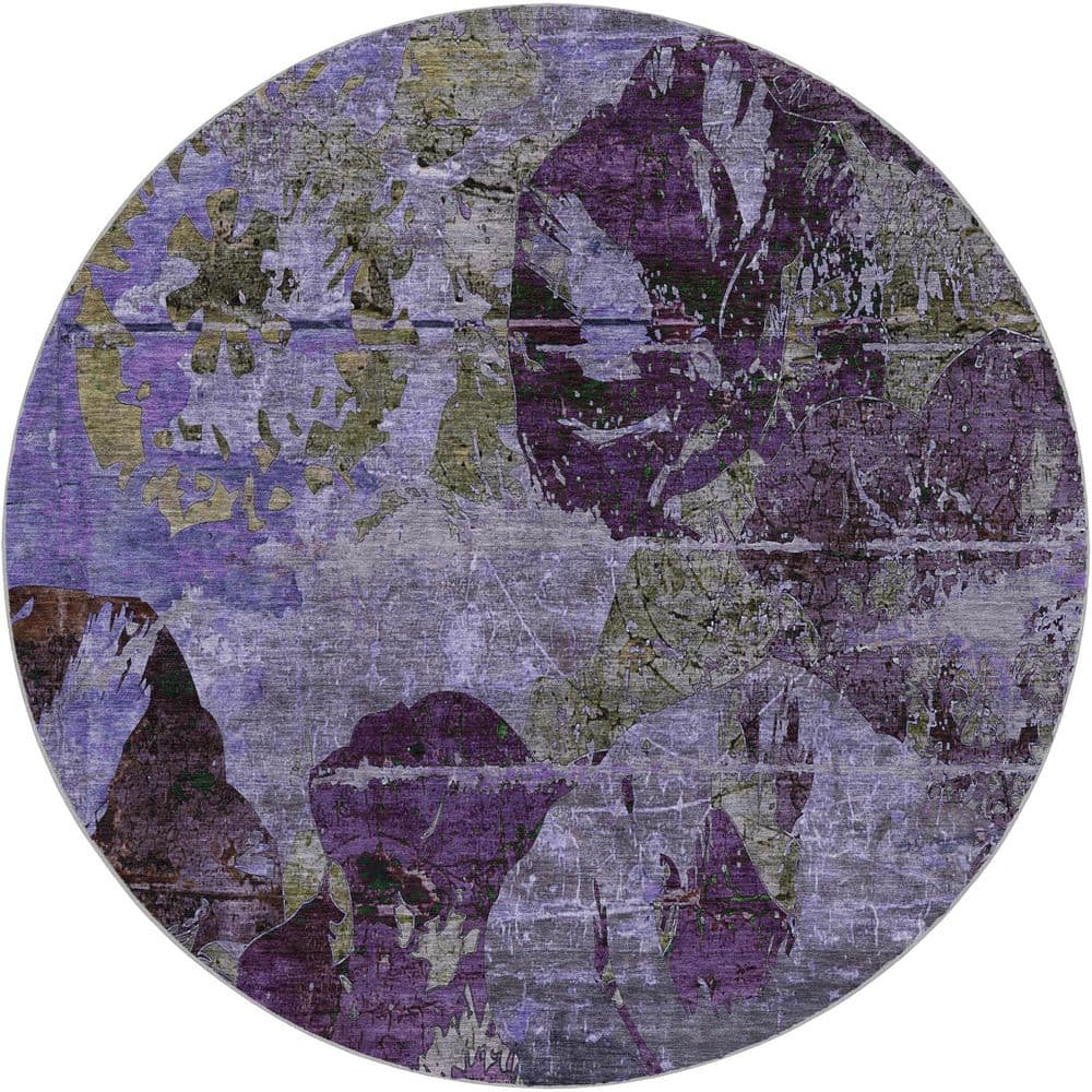 Dream Shag Premium Machine Washable Abstract ADS555 Purple 8 ft. x 8 ft. Round Rug price history on PriceWatchPro