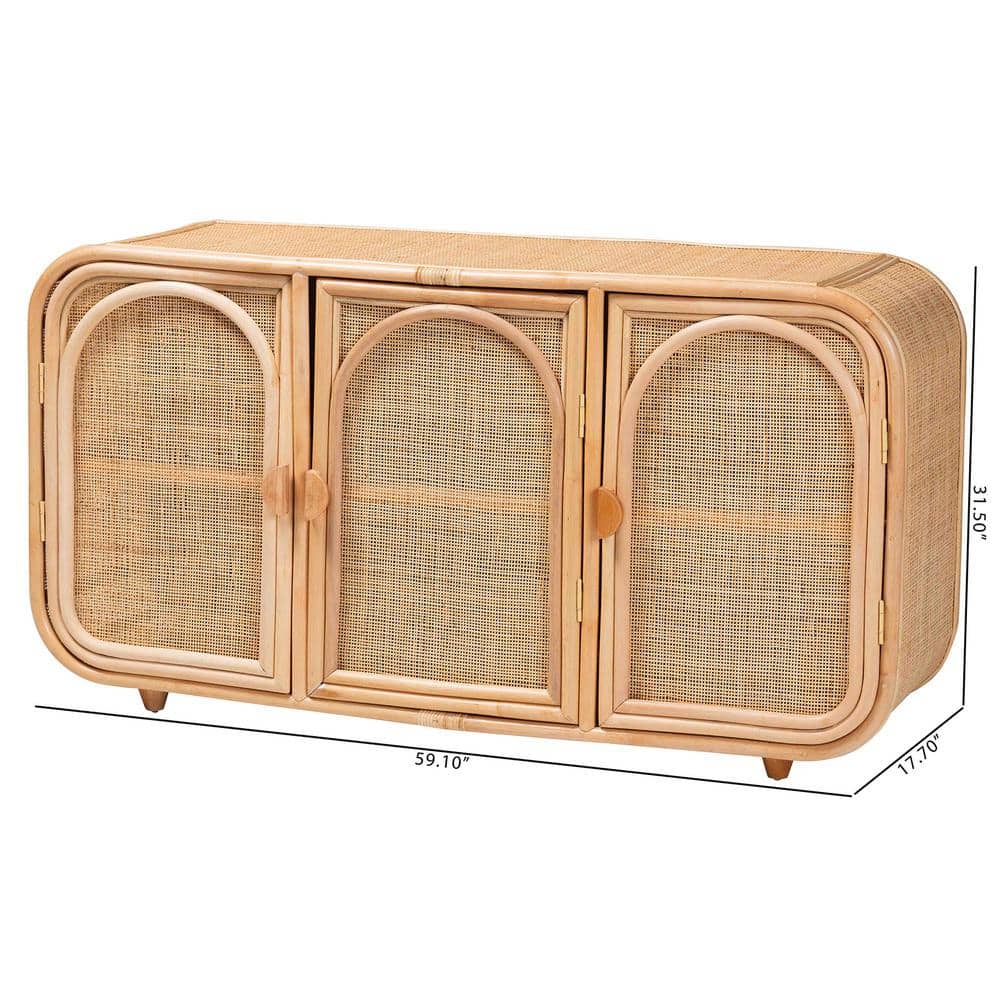Evania Natural Rattan Bohemian 3-Door Storage Cabinet