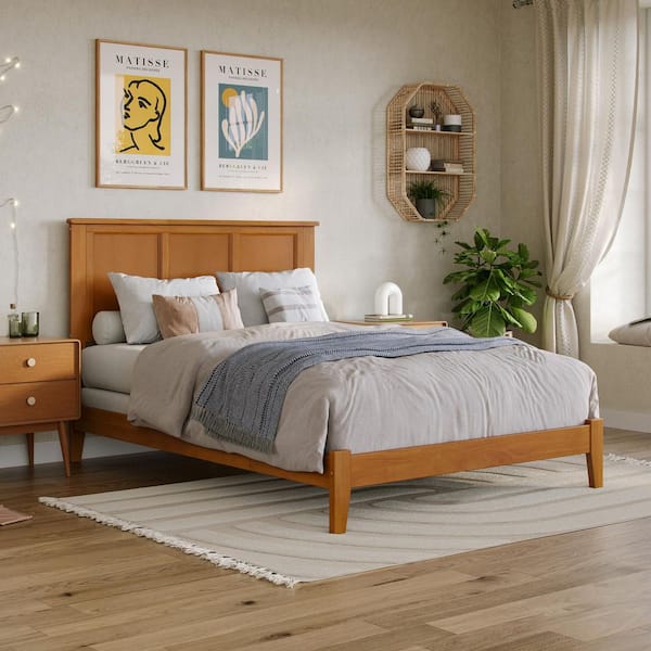 Portland Light Toffee Natural Bronze Solid Wood Frame Twin XL Foundation Panel Bed