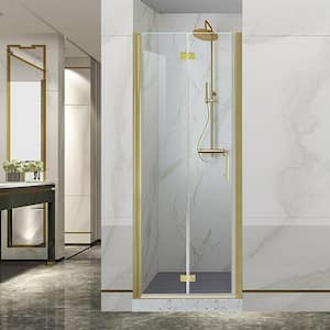 30-31.5 in.W x 72 in.H Bi-Fold Frameless Shower Door with 1/4 in Clear SGCC Tempered Glass and Brushed Gold Finish