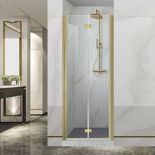 Lonni 30-31.5 in.W x 72 in.H Bi-Fold Frameless Shower Door with 1/4 in Clear SGCC Tempered Glass and Brushed Gold Finish