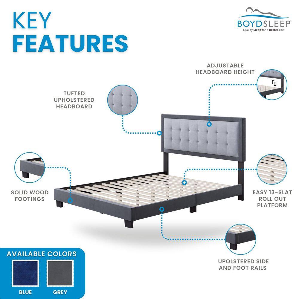 Gray Velvet Tufted Upholstered Queen Platform Bed Frame
