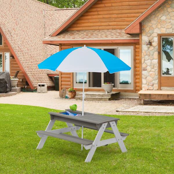 kids patio umbrella HOMGX Picnic Table with Umbrella, Kids Outdoor Table with 2 Folding Chairs, Height Adjustable Umbrella, Portable Kids Outdoor Furniture for Backyard, Garden, (Light Green) : Patio, Lawn & Garden preschool gardens Outsunny Kids Picnic Table Set