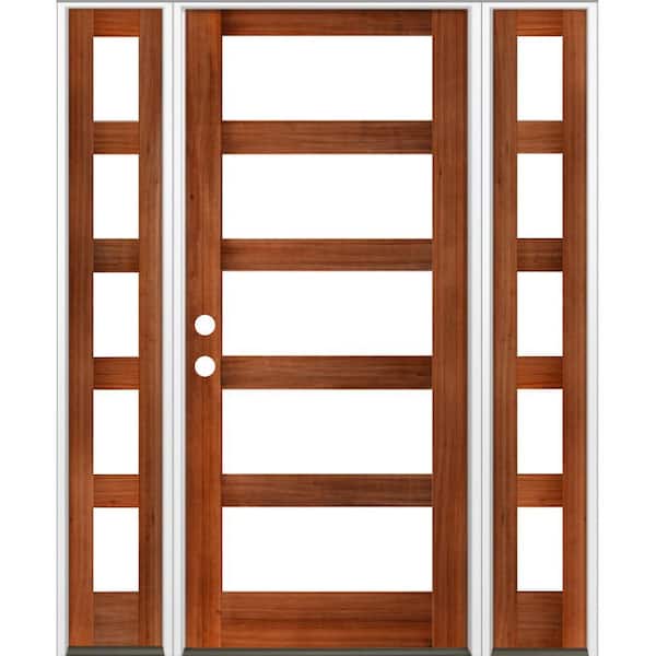 Krosswood Doors 70 in. x 96 in. Modern Hemlock Right-Hand/Inswing Clear Glass Red Chestnut Stain Wood Prehung Front Door with DSL
