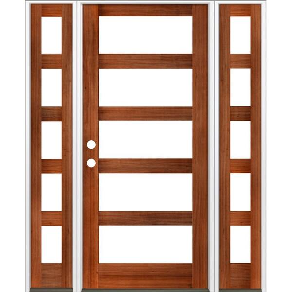 Krosswood Doors 70 in. x 96 in. Modern Hemlock Right-Hand/Inswing Clear Glass Red Chestnut Stain Wood Prehung Front Door with DSL