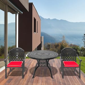 3 Piece Cast Aluminum Round Outdoor Dining Set, Patio Furniture with in Random Colors Cushions