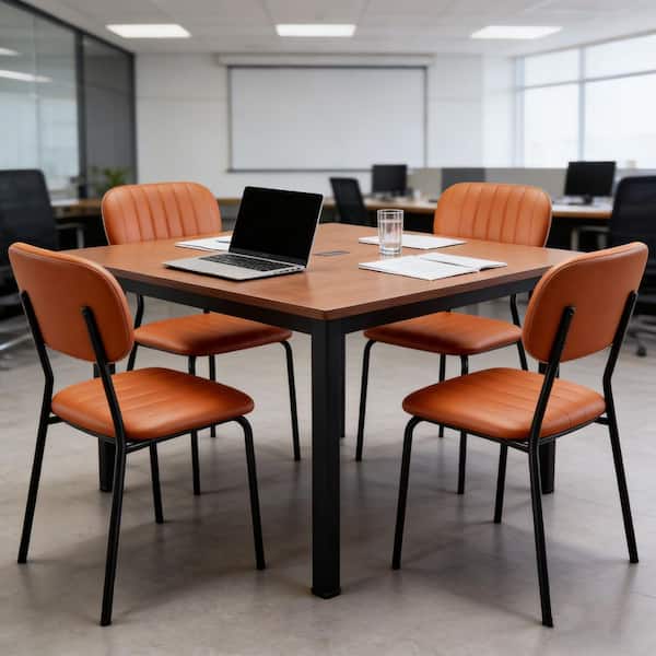 Brown PU Upholstered Stacking Conference Room Dinning Chair Set of 4