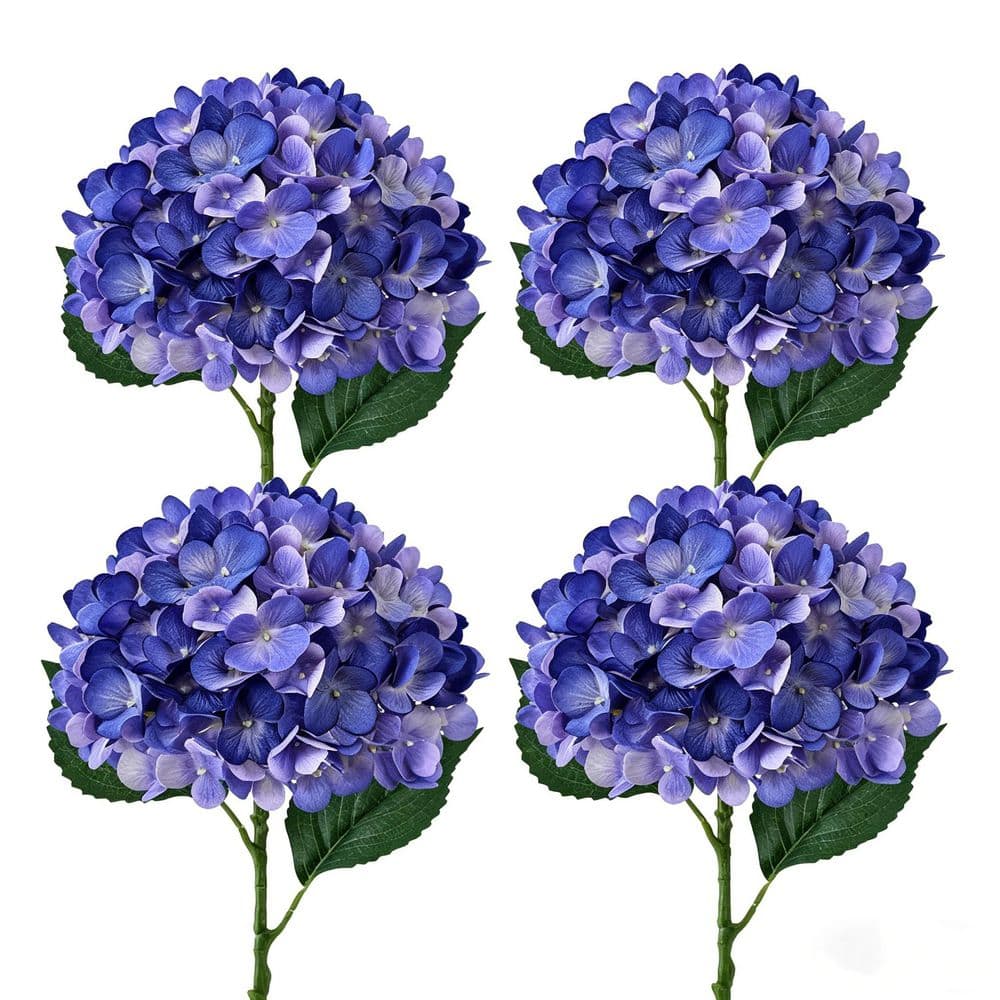4-Pieces 20 in. Purple Indoor/Outdoor Artificial Hydrangea Flower