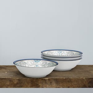 Menorca Palace 6.5 in., 15.5 fl. oz . (Blue/Yellow) Bone China Cereal Bowls, (Set of 4)