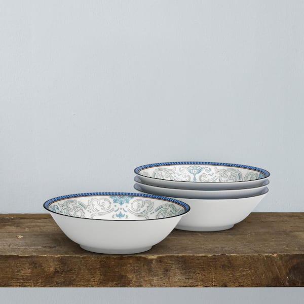 Menorca Palace 6.5 in., 15.5 fl. oz . (Blue/Yellow) Bone China Cereal Bowls, (Set of 4)
