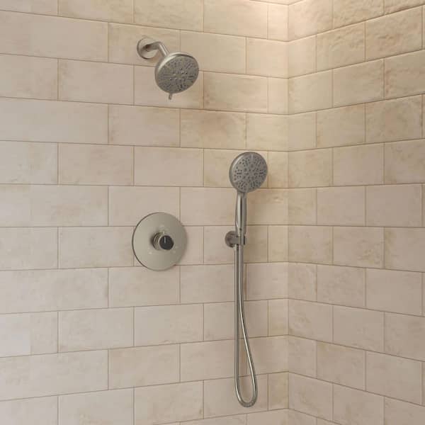 GRANDJOY 5 in. Wall Mount Single Handle 2-Spray Tub and Shower Faucet 2.5 GPM with Handheld in Brushed Nickel Valve Included