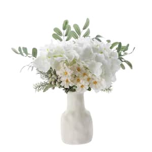 15 .7 in. H White Artificial Fake Flowers with Vase, Family Banquet Party Wedding Decoration