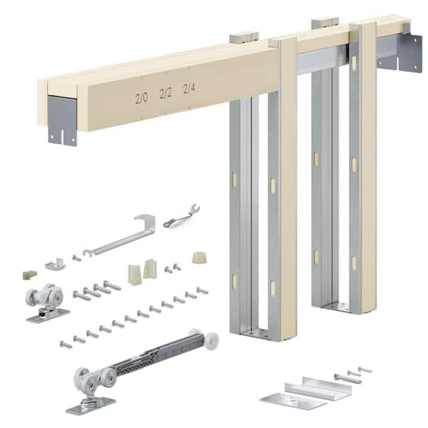 30 in. x 80 in. Universal Aluminum & Wood Pine Pocket Door Frame with Hardware Kit and Soft Close (Frame Only)