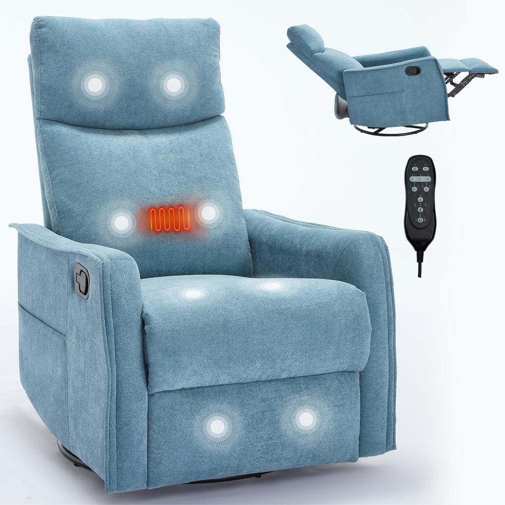 Blue Fabric Manual Recliner Chair with Heat Massage Swivel Rocker Recliner Chair Glider Rocking Chair Single Sofa Chair
