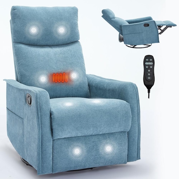 Blue Fabric Manual Recliner Chair with Heat Massage Swivel Rocker Recliner Chair Glider Rocking Chair Single Sofa Chair
