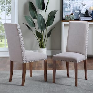 Gray Upholstered Dining Chair with Copper Nails (Set of 2)