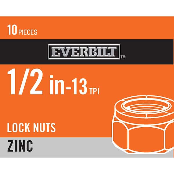 Everbilt 1/2 in.-13 Zinc Plated Nylon Lock Nut (10-Pack)