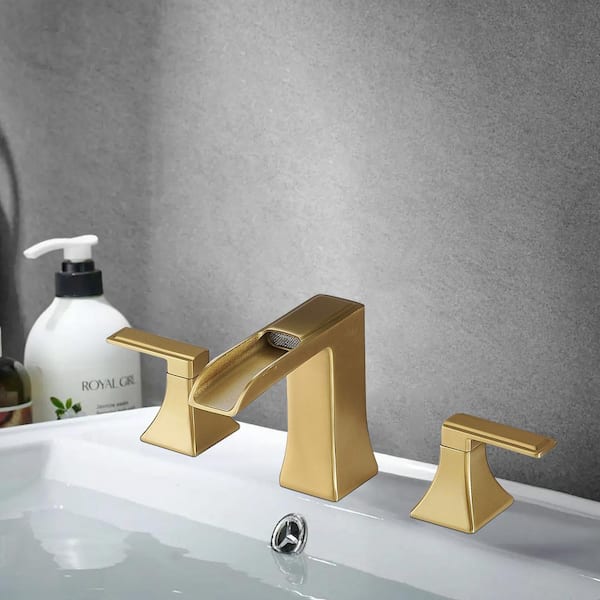 8 in. Widespread Double Handle Bathroom Faucet with Drain Kit Included in Brushed Gold