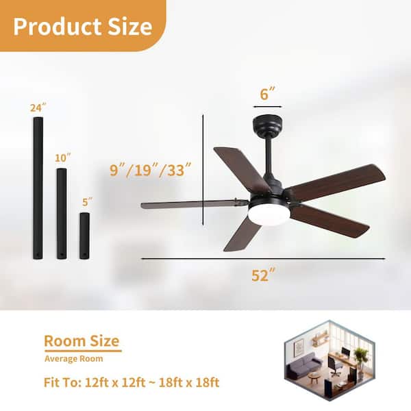 42 in. Integrated LED Indoor Downrod Mount Matte Black/Walnut Standard Ceiling Fan with Light and Remote DC Motor