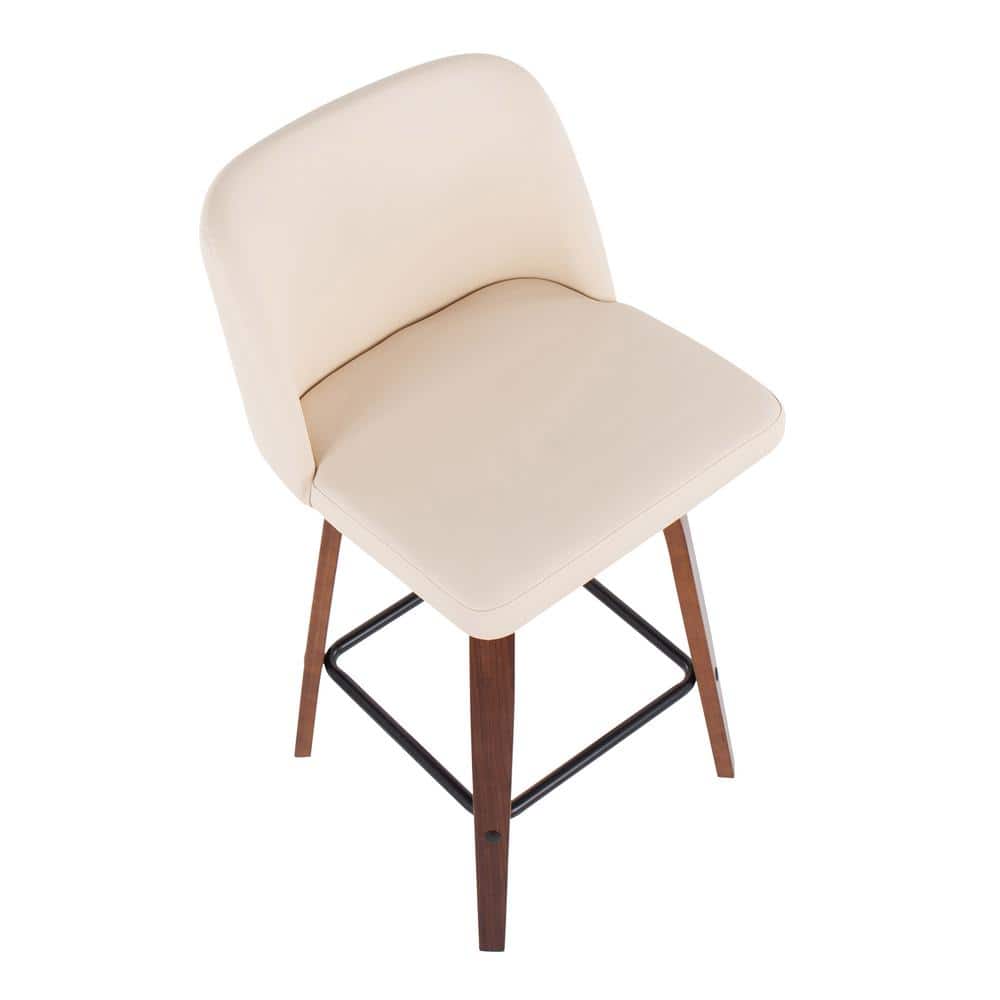 Set of 2 Walnut Wood and Beige Swivel Counter Stools