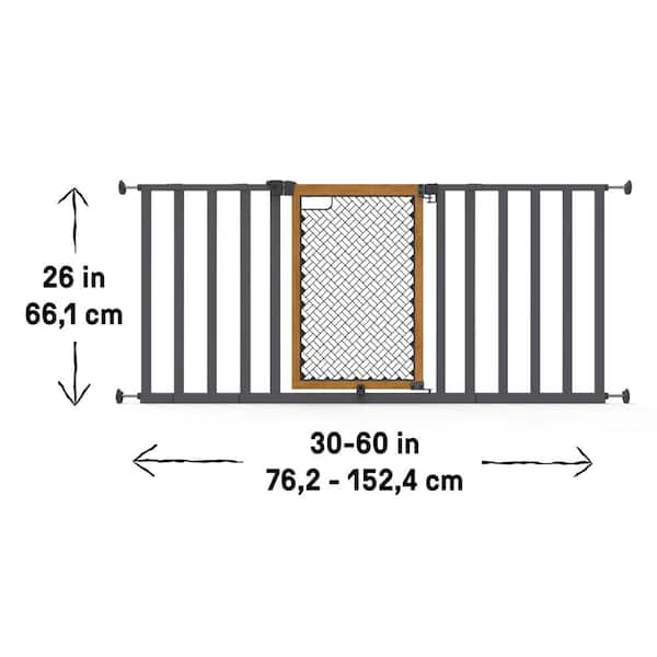 Thruway 60XW Series Pressure Mounted Extra Wide Pet and Baby Gate, 30in.-60in. Wide, 26in. Tall- Honey Oak/Metal