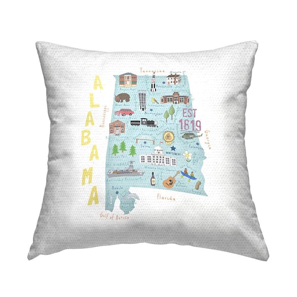 Stupell Industries Alabama Landmarks Map USA State Multi-Color Square Outdoor Throw Pillow
