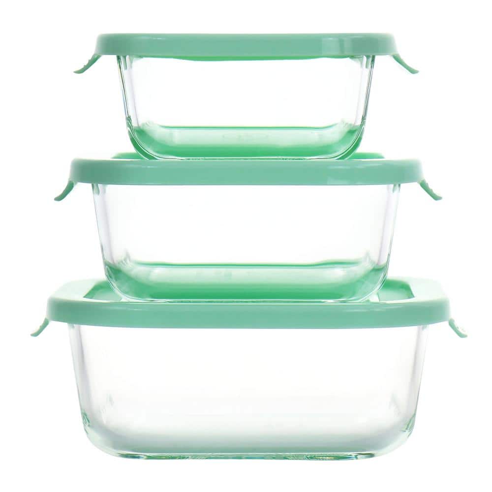 Martha Stewart Clear Glass Storage Containers with Mint Lids, 6-Piece Set