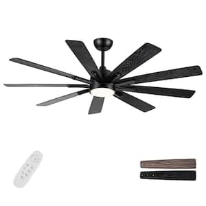 Mordern Farmhouse 62 in. Indoor Black Intergrated LED Lighting Ceiling Fan with Remote Control and 9 Wood Blade