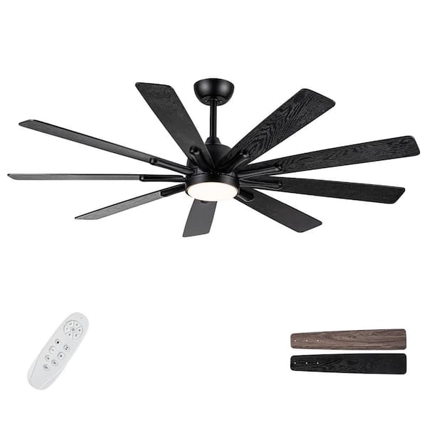 Runesay Mordern Farmhouse 62 in. Indoor Black Intergrated LED Lighting Ceiling Fan with Remote Control and 9 Wood Blade