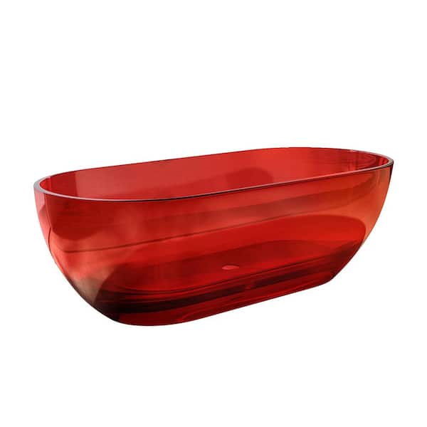 INSTER Iridescent 69 in. L x 29.5 in. W Solid Surface Composite Transparent Flatbottom Bathtub in RED