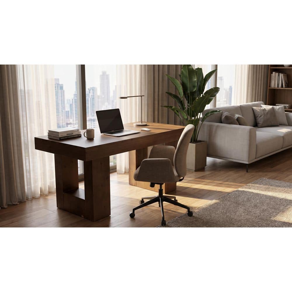 Halssey 63-Inch Extra Long Double Brown Solid Wood Large Computer Desk Writing Study Thick Top Rectangle