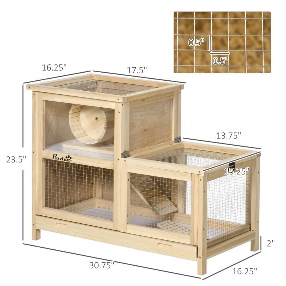 Natural Wooden Hamster Cage with Seesaw and Wheel