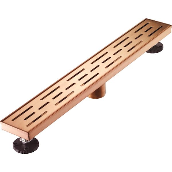 Elegante Drain Collection 24 in. Linear Stainless Steel Shower Drain with Slot Pattern in Rose Gold