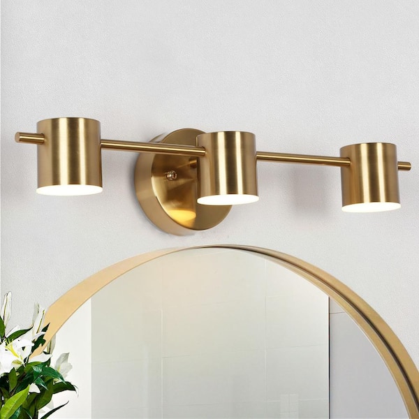Zevni Macue 21 in. 3-Light Brass Gold Integrated LED Bathroom Vanity Light, Farmhouse Wall Light Fixtures, Modern Wall Sconce