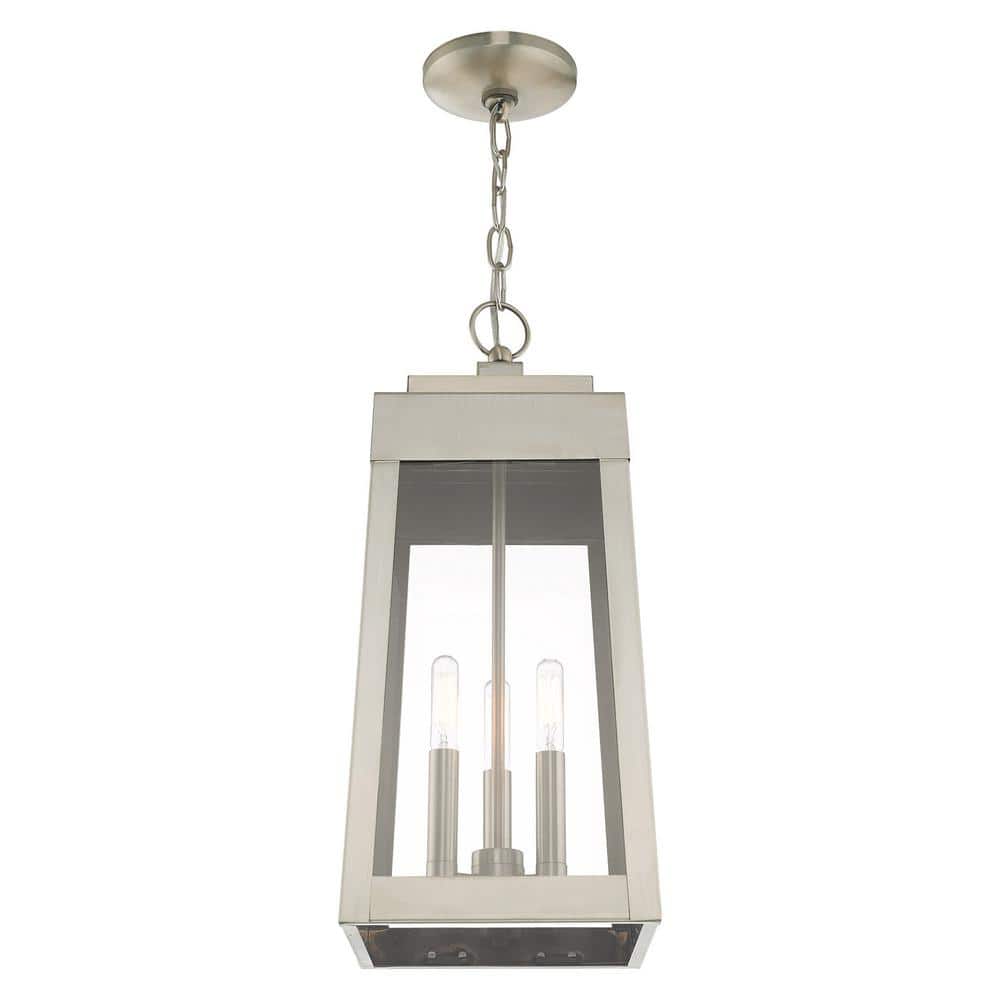 Oslo Brushed Nickel 3-Light Indoor/Outdoor Pendant with Clear Glass