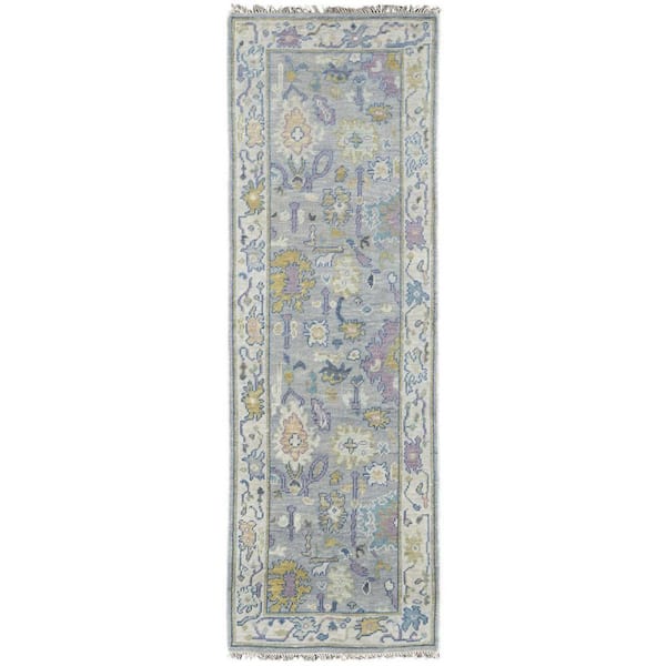 HomeRoots 2 X 8 Purple, Gray, Gold Oriental Runner Rug