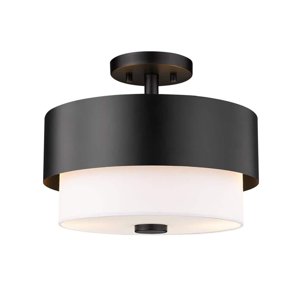 Counterpoint 13 in. 2-Light Matte Black Semi Flush Mount Light with White G