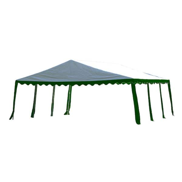 ShelterLogic 20 ft. W x 20 ft. D Party Tent in Green/White with Galvanized Steel Frame and 100% Waterproof, Fire-Rated Fabric