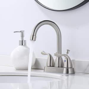 4 in. Centerset Double Handle Bathroom Faucet with Lift Rod Drain Included in Brushed Nickel
