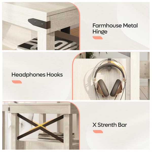 57 in. L Computer Writing Desk with 2-Cupholders and a Headphone Hook  TECH-LQR3D-PN - The Home Depot