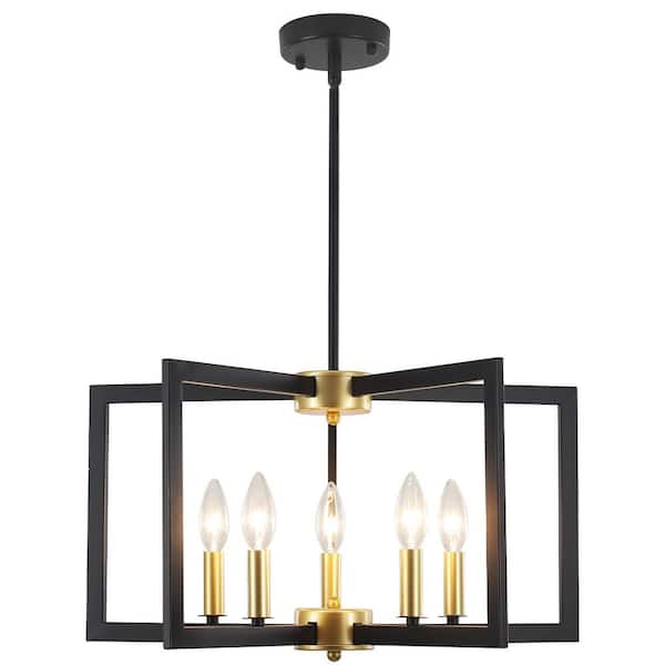 LWYTJO 5-Light Black and Gold Candlestick Chandelier Light Fixture for Dining Room or Kitchen