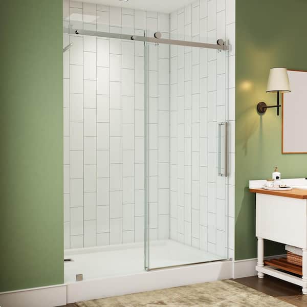 HOROW 56 in. - 60 in. W x 76 in. H Sliding Frameless Shower Door in Chrome with 5/16 in. (8 mm) Clear Glass